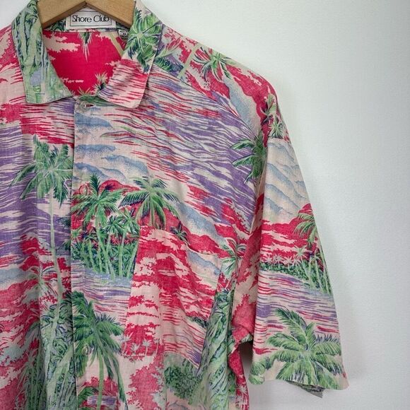 Shore Club Men’s Vintage Pink Tropical Hawaiian Tiki Short Sleeve Buttondown - Picture 6 of 8